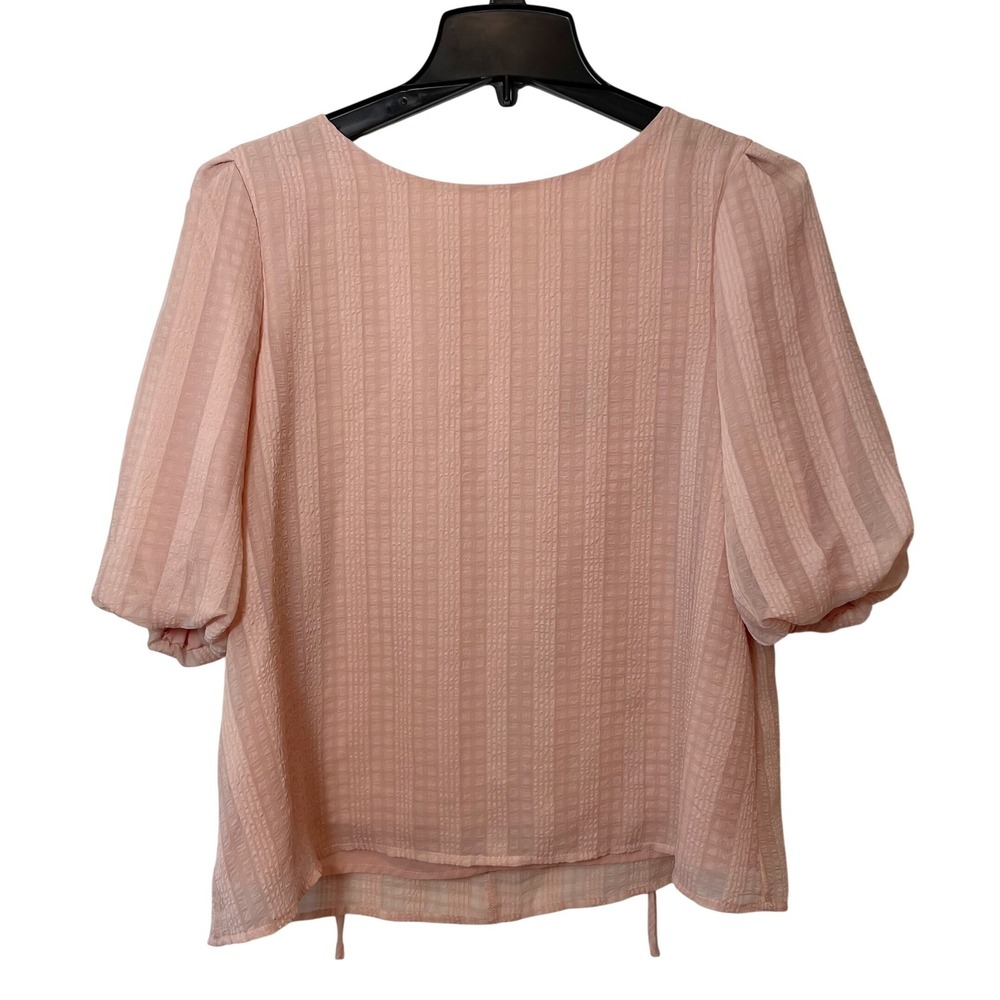 Lulus Blush Pink Textured V-Back Tie Puff Sleeve Blouse Top Womens M 5T158